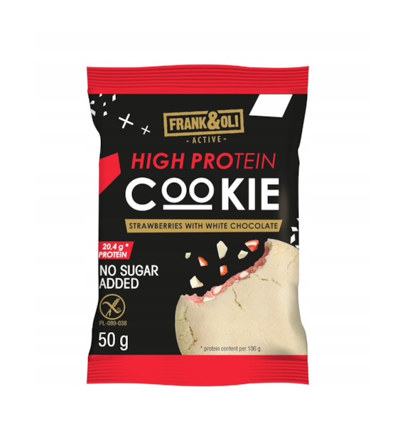 FRANK&OLI High Protein Cookie Truskawki z Białą Czekoladą b/c 50g