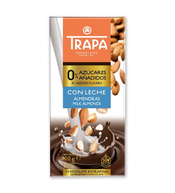 TRAPA Czekolada mleczna z migdałami bez dodatku cukru 100g