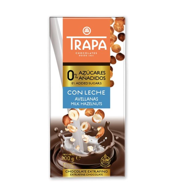 TRAPA Czekolada mleczna z orzechami laskowymi bez dodatku cukru 100g