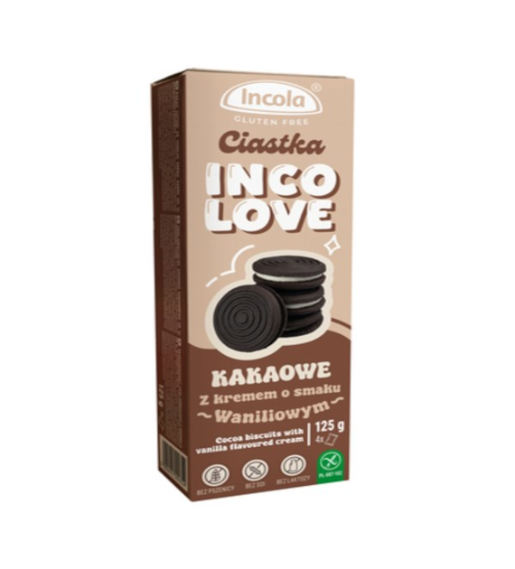 INCOLA Ciastka kakaowe z kremem o smaku waniliowym 125g