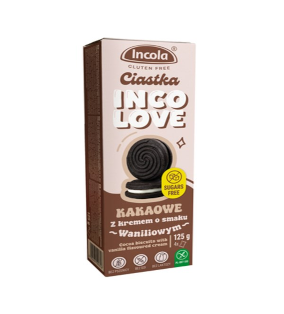INCOLA Ciastka kakaowe z kremem o smaku waniliowym b/c 125g