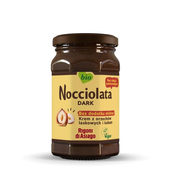RIGONI Nocciolata (bez laktozy) BIO - krem z orzechów laskowych (19,5%) i kakao (11%) bez dodatku mleka 250g