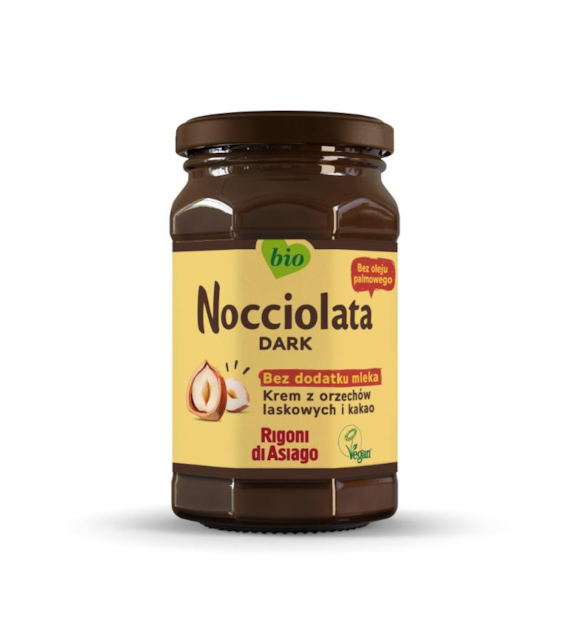 RIGONI Nocciolata (bez laktozy) BIO - krem z orzechów laskowych (19,5%) i kakao (11%) bez dodatku mleka 250g