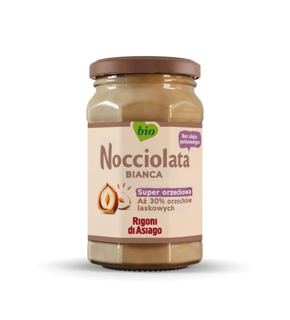 RIGONI Nocciolata Bianca BIO - krem z orzechów laskowych (30%) z obniżoną zawartością cukru 250g