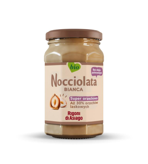 RIGONI Nocciolata Bianca BIO - krem z orzechów laskowych (30%) z obniżoną zawartością cukru 250g