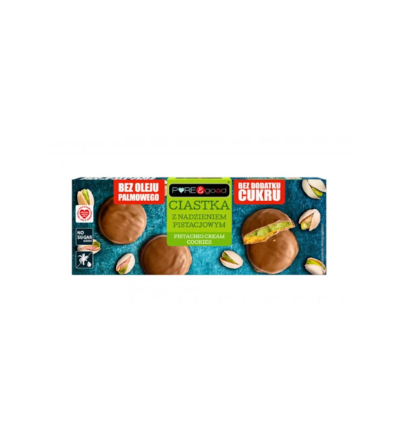 PURE&GOOD Ciastka z kremem pistacjowym w czekoladzie mlecznej b/c 96g