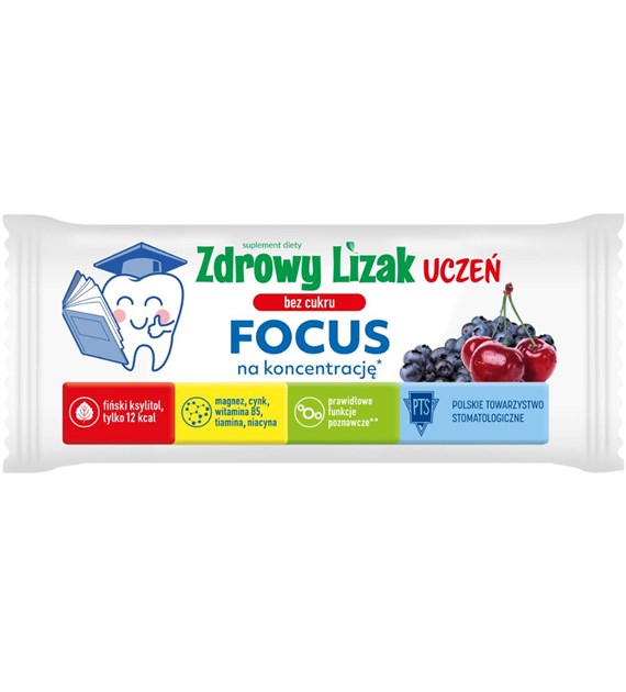 MNIAM-MNIAM Zdrowy Lizak Uczeń Focus na koncentrację o smaku wiśniowo jagodowym b/c 6g