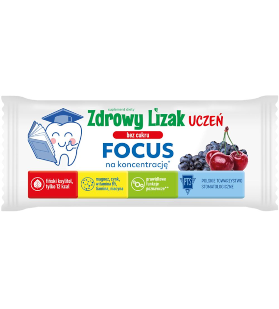 MNIAM-MNIAM Zdrowy Lizak Uczeń Focus na koncentrację o smaku wiśniowo jagodowym b/c 6g
