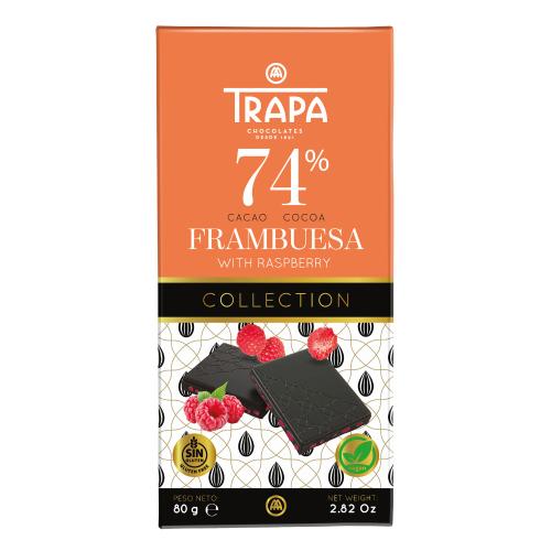 TRAPA Czekolada ciemna 74% kakao z malinami 80g