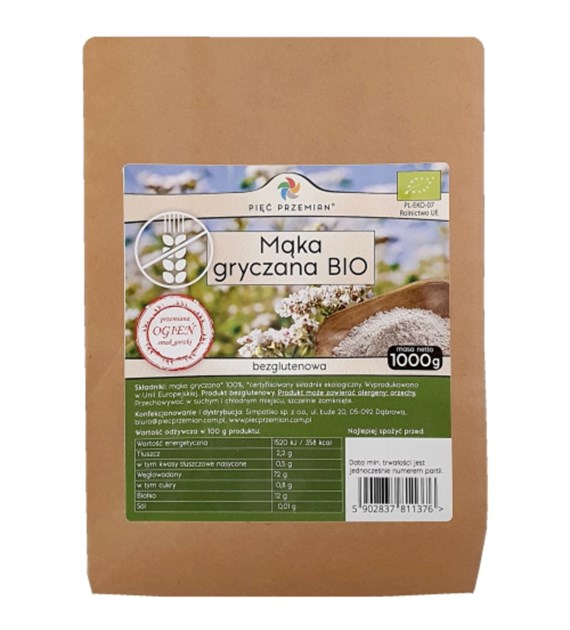 PIĘĆ PRZEMIAN Mąka gryczana pełnoziarnista BIO b/g 1000 g