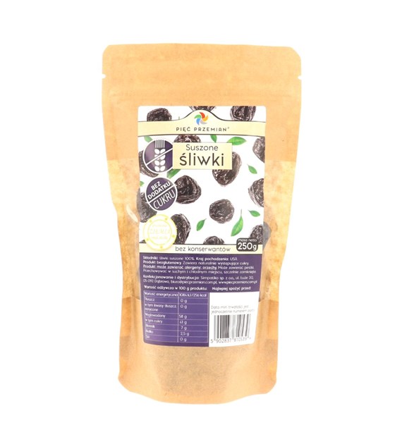PIĘĆ PRZEMIAN Śliwki suszone bez konserwantów b/c 250g