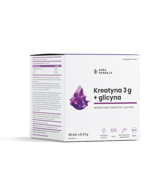 AURA Kreatyna 3 g, monohydrat, glicyna, saszetki 30 szt