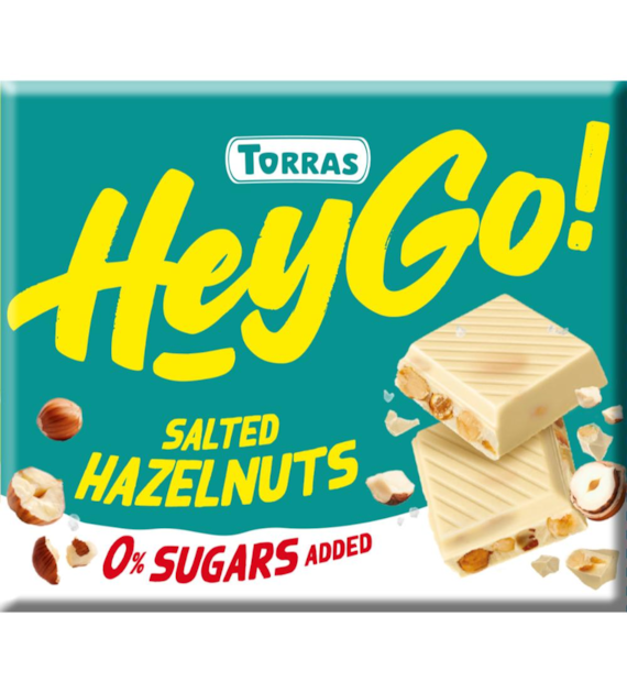 TORRAS Hey Go! Czekolada biała z orzechami laskowymi i solą morską b/c b/g 60g