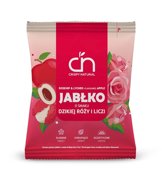 CN Chipsy jabłko suszone o smaku liczi i dzikiej róży 50g