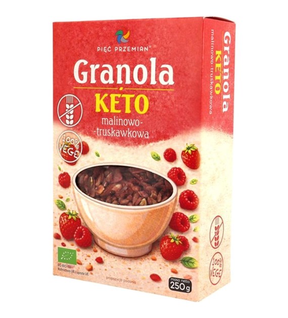 PIĘĆ PRZEMIAN Granola KETO malinowo-truskawkowa bezglutenowa BIO 250g
