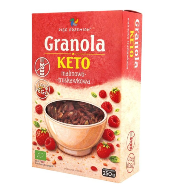 PIĘĆ PRZEMIAN Granola KETO malinowo-truskawkowa bezglutenowa BIO 250g