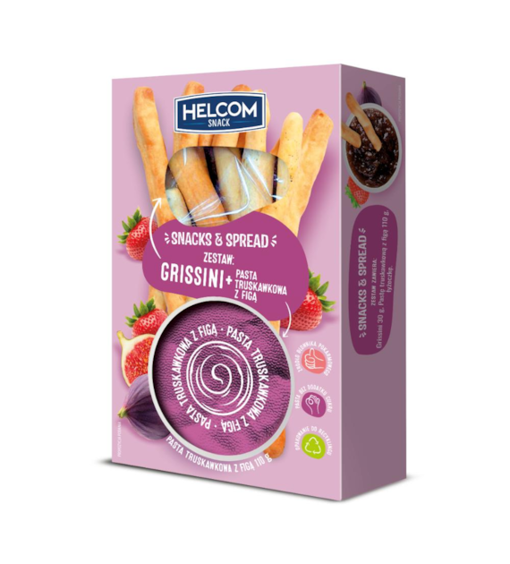 HELCOM SNACK Zestaw Snacks&Spread Grissini i Pasta truskawkowa z figą 140g b/c