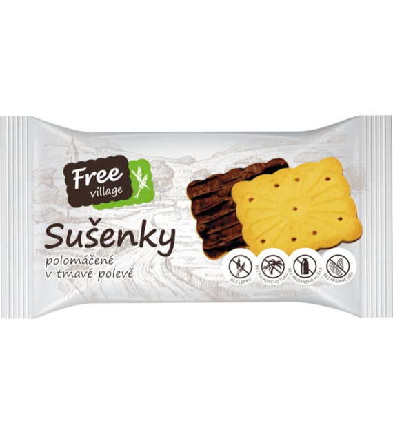 FREE VILLAGE Ciastka częściowo oblane ciemną polewą b/g 80g